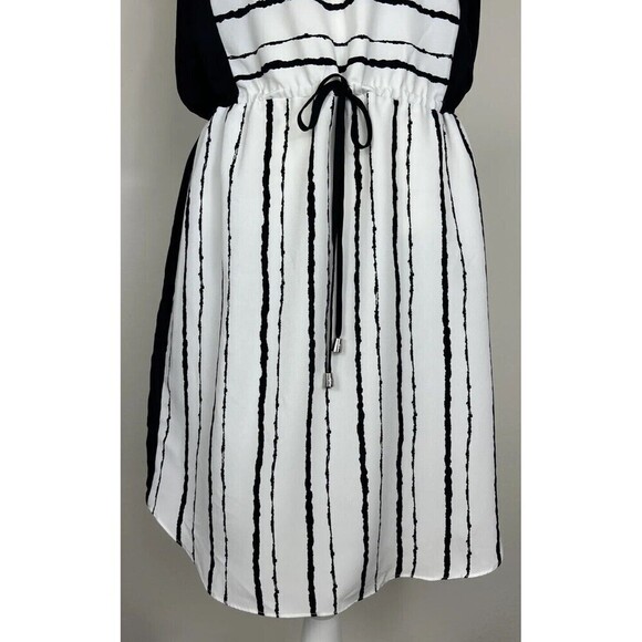 Vince Camuto Black & White Sleeveless Drawstring Waist Midi Dress Size 12 - Picture 8 of 9
